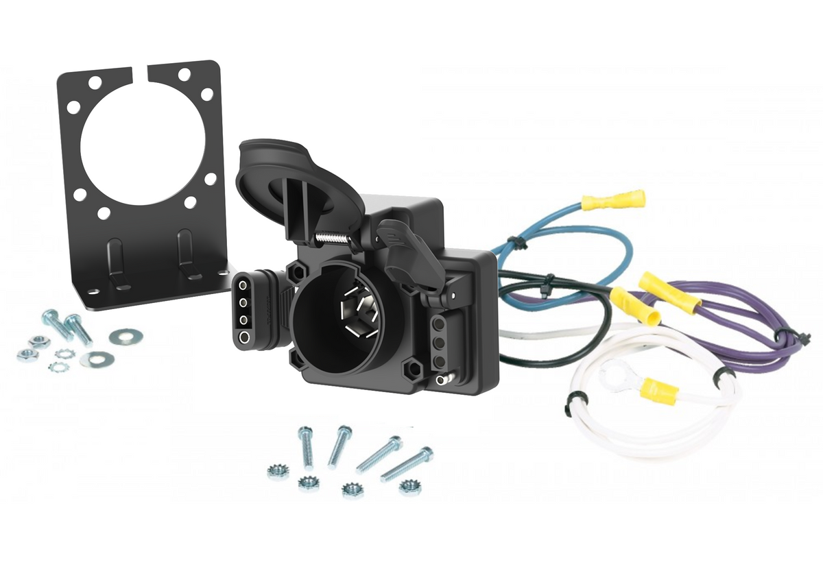 TrekPower 4-Way Flat to 7-Way RV Blade and 4-Way Flat Trailer Wiring Adapter, Dual-Output Vehicle-Side Connector with Mounting Bracket and Hardware
