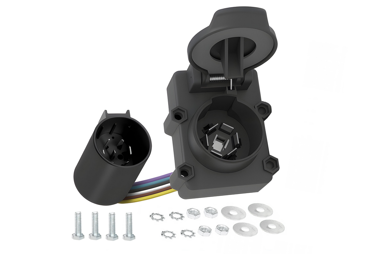 TrekPower 7-Way RV Blade Vehicle-Side Trailer Socket with Protective Cover, Mounting Bracket and Hardware