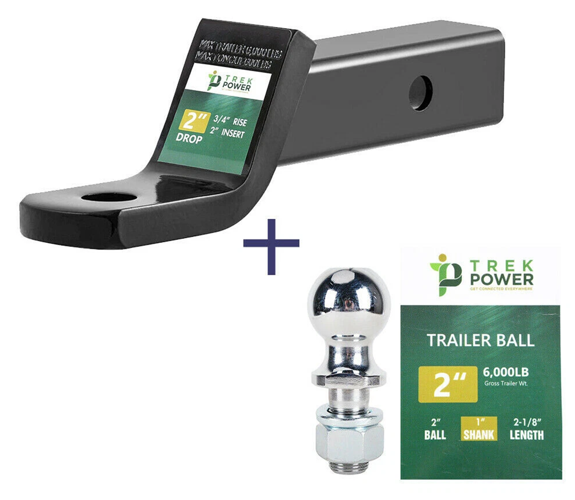 TrekPower 2-Inch Drop Ball Mount & 2-Inch Hitch Ball Set for 2-Inch Receiver