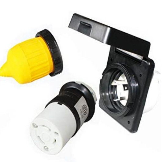 30A RV inlet Black with Light+30A locking female connector+30A cover with ring (RV060BL+061+062set)