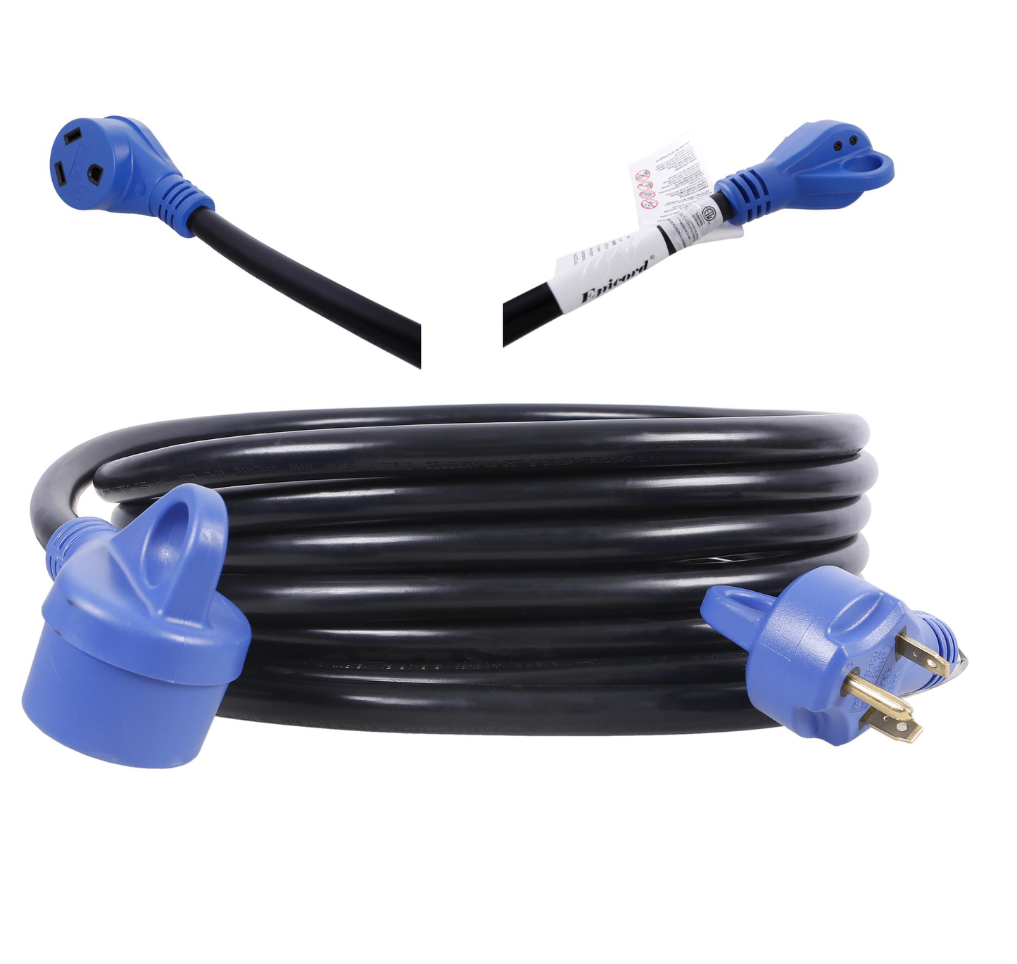 25ft/50FT extension cord. 30 AMP.125 volts. ETL Approved. blue