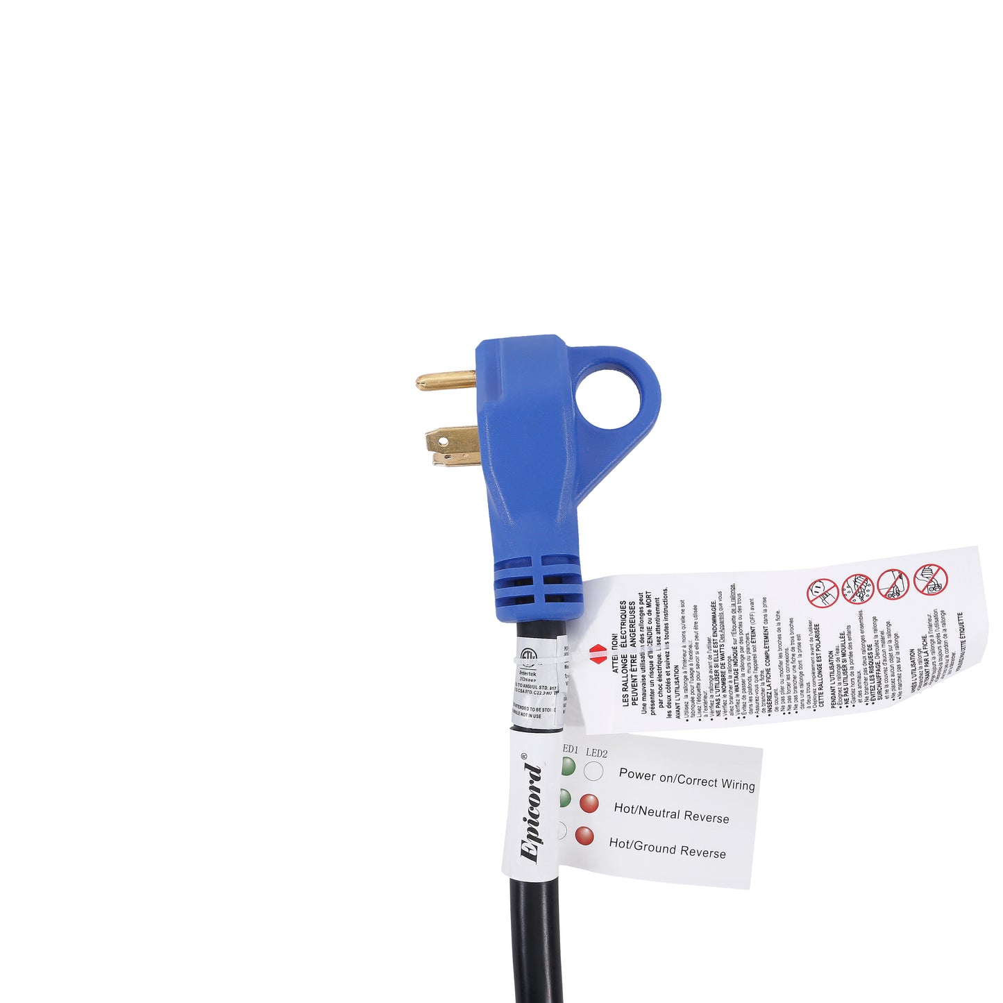 50AMP RV Extension Power Cord 30ft 90 degree with Twist Lock and Light