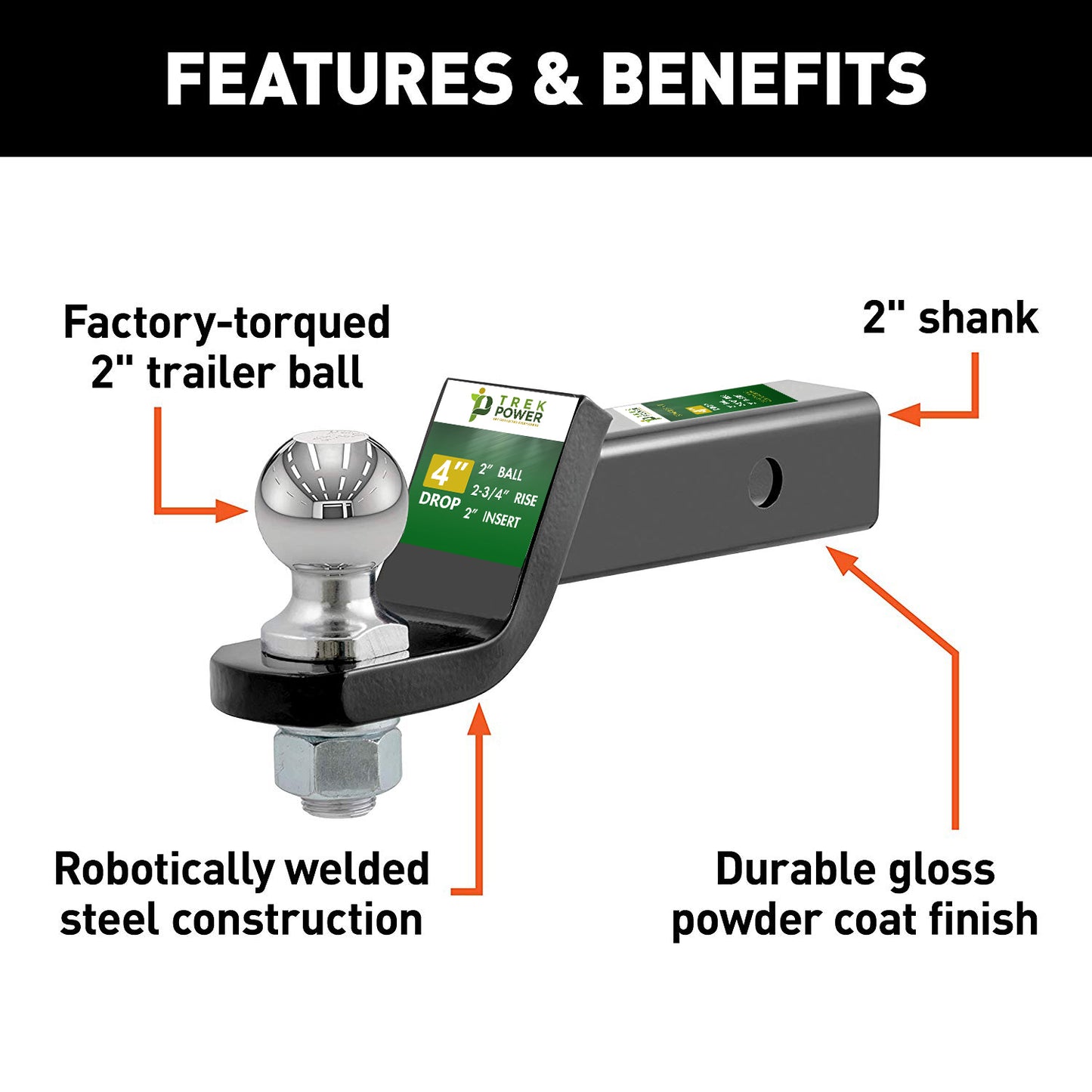 Trailer Hitch Ball Mount with 2-Inch Trailer Ball Hitch Pin TrekPower