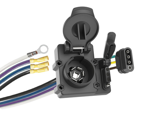 TrekPower 4-Way Flat to 7-Way RV Blade and 4-Way Flat Trailer Wiring Adapter, Dual-Output Vehicle-Side Connector with Mounting Bracket and Hardware