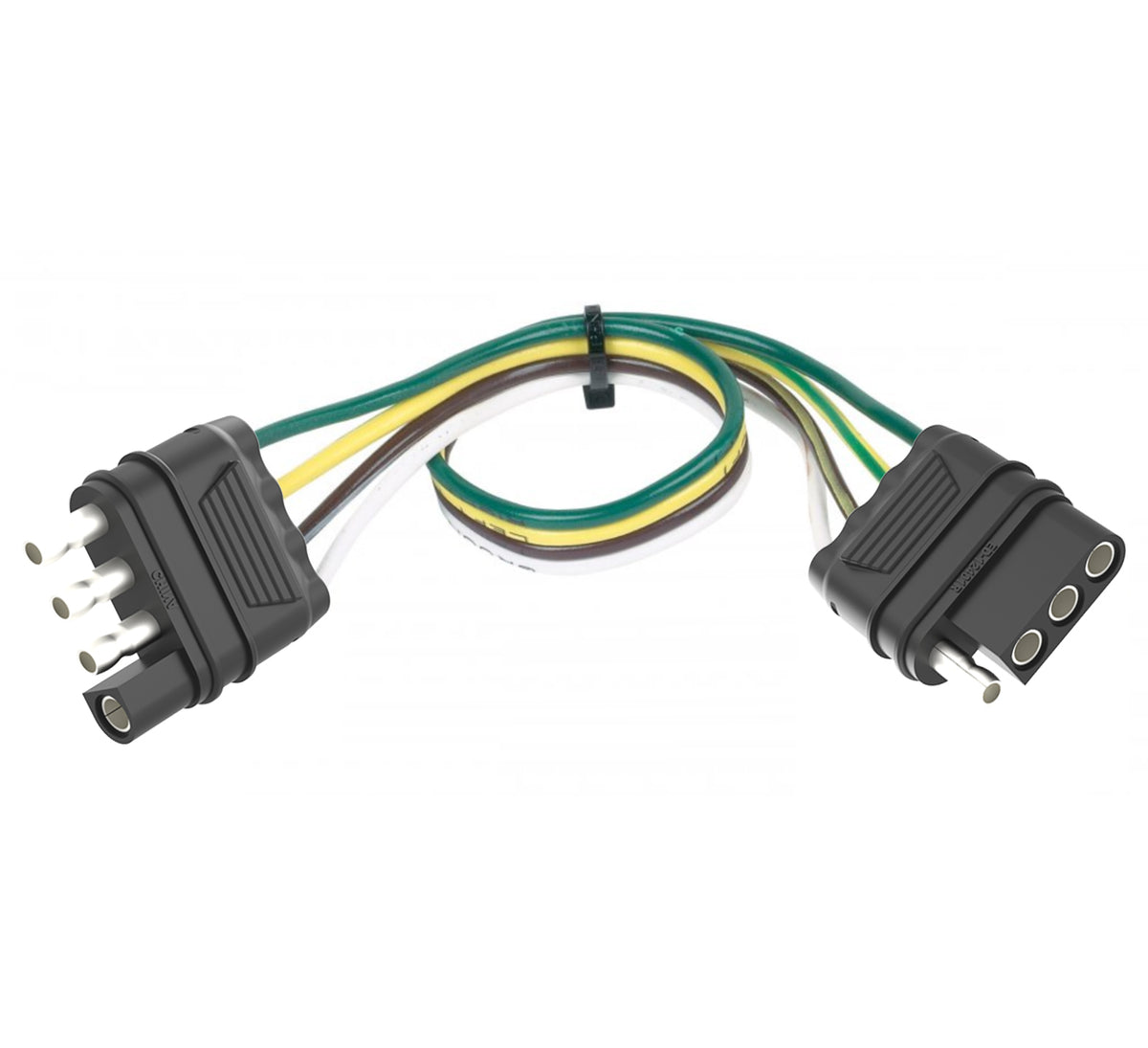 TrekPower 12 ft 4-Way Flat Trailer Wiring Extension, Male to Female Molded Connector