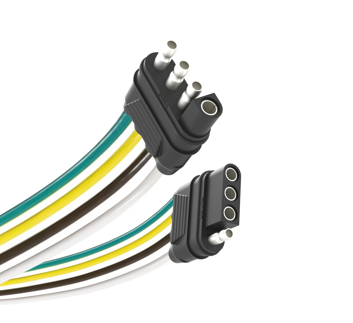TrekPower 12 ft 4-Way Flat Trailer Wiring Extension, Male to Female Molded Connector