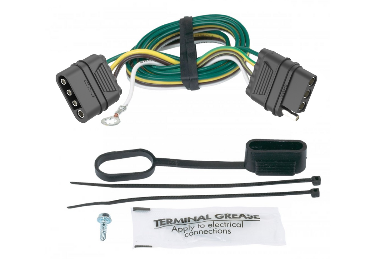 TrekPower 32 ft 4-way flat trailer wiring extension with ground ring terminal, dust cover and installation accessories