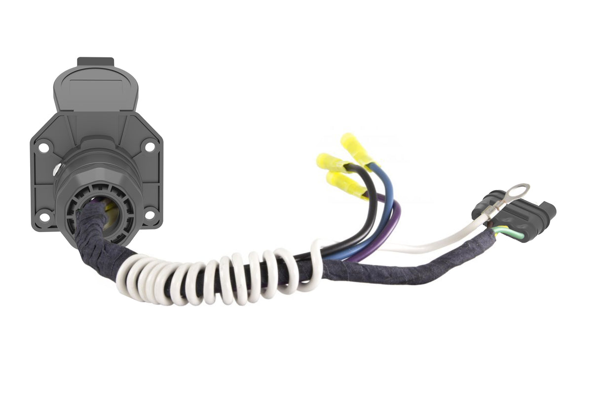 TrekPower 4-Way Flat to 7-Way RV Blade Trailer Wiring Adapter, Pre-Wired Vehicle-Side Socket with Cover and Ground Lead