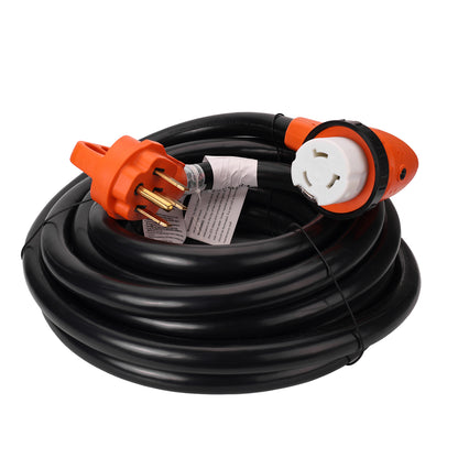 TrekPower 50 Amp 25 ft RV Extension Cord Heavy Duty with 90 Degree Handle Grip and LED Power Indicator