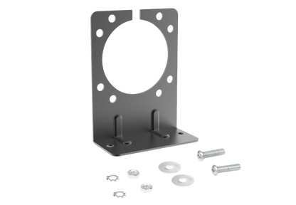 TrekPower black steel mounting bracket for 7-way RV blade and 6-pole round trailer connectors with hardware