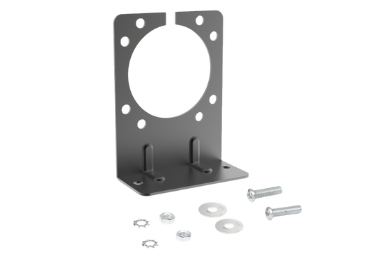 TrekPower black steel mounting bracket for 7-way RV blade and 6-pole round trailer connectors with hardware