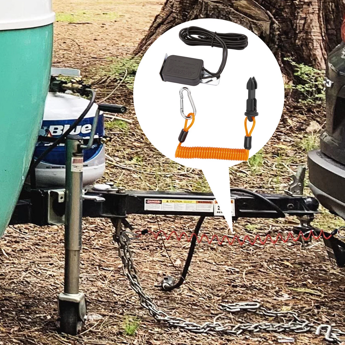 Trailer Breakaway Switch with Orange Coiled Cable & Pull Pin