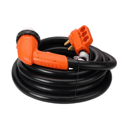 TrekPower 50 Amp 25 ft RV Extension Cord Heavy Duty with 90 Degree Handle Grip and LED Power Indicator