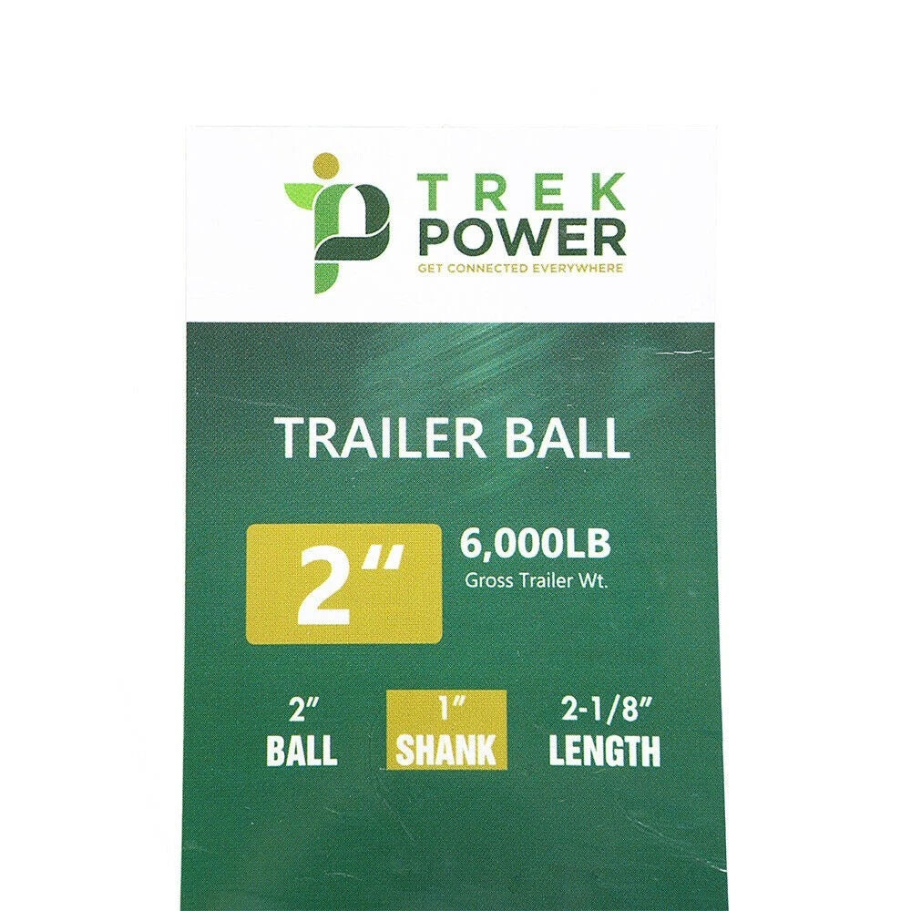 TrekPower 2" Trailer Hitch Ball - 1" x 2-1/8" Shank, 6,000 lbs Capacity (Chrome)