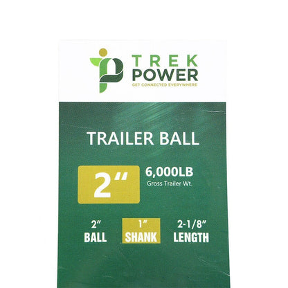 TrekPower 2" Trailer Hitch Ball - 1" x 2-1/8" Shank, 6,000 lbs Capacity (Chrome)