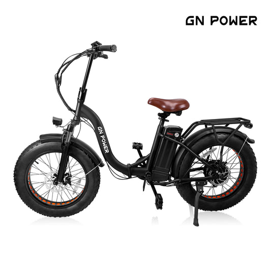 GN POWER Foldable Electric Mountain Bike for Adult 20", 750W Motor,Fat Tire,48V 15AH,UL2849,Black