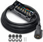 TrekPower 7-Way Trailer Cord with Weatherproof Junction Box, 8ft Heavy Duty 7-Pin Connector Cable for RV Towing & Campers