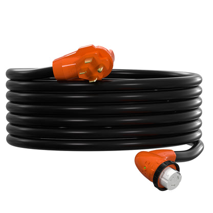 TrekPower 50 Amp 25 ft RV Extension Cord Heavy Duty with 90 Degree Handle Grip and LED Power Indicator