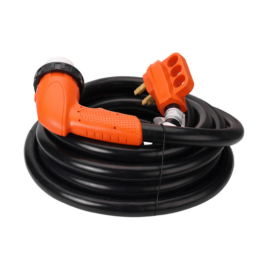 TrekPower 50 Amp 50 ft RV Extension Cord Heavy Duty with with 90 Degree Handle Grip and Locking Connector