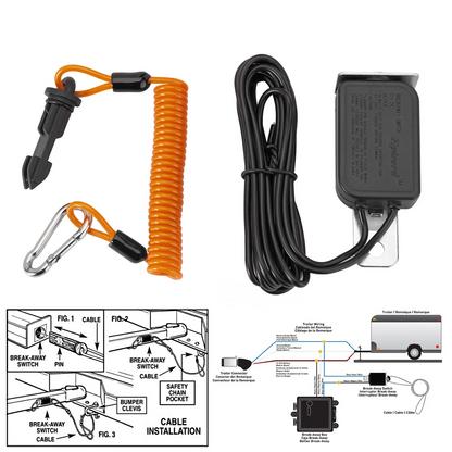 Trailer Breakaway Switch with Orange Coiled Cable & Pull Pin