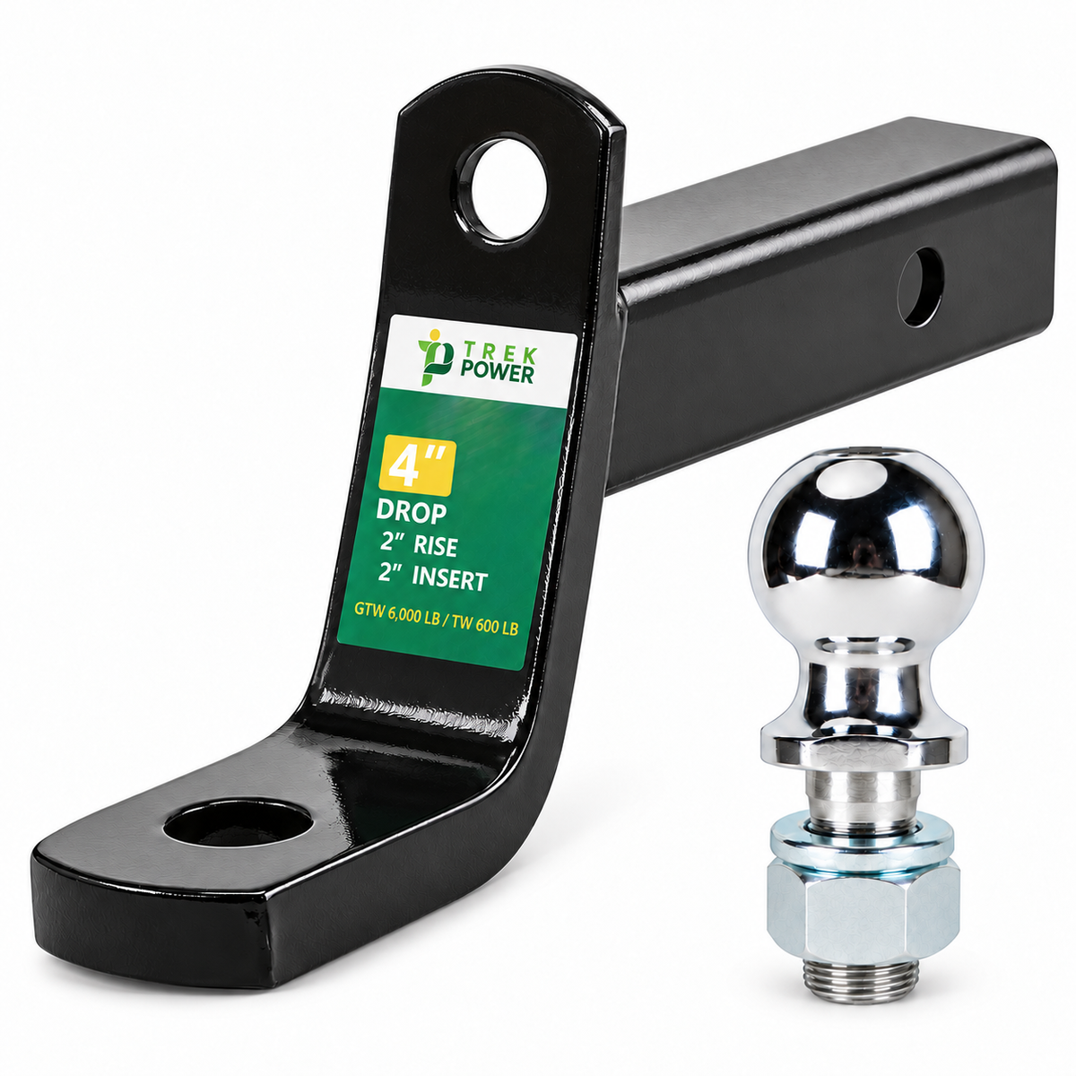TrekPower 4-Inch Drop Ball Mount & 2-Inch Hitch Ball Set for 2-Inch Receiver
