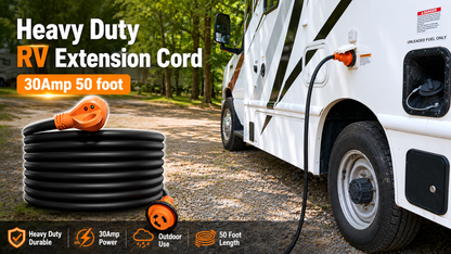 TrekPower 30 Amp 50 ft RV Extension Cord Heavy Duty with Locking Connector and LED Power Indicator