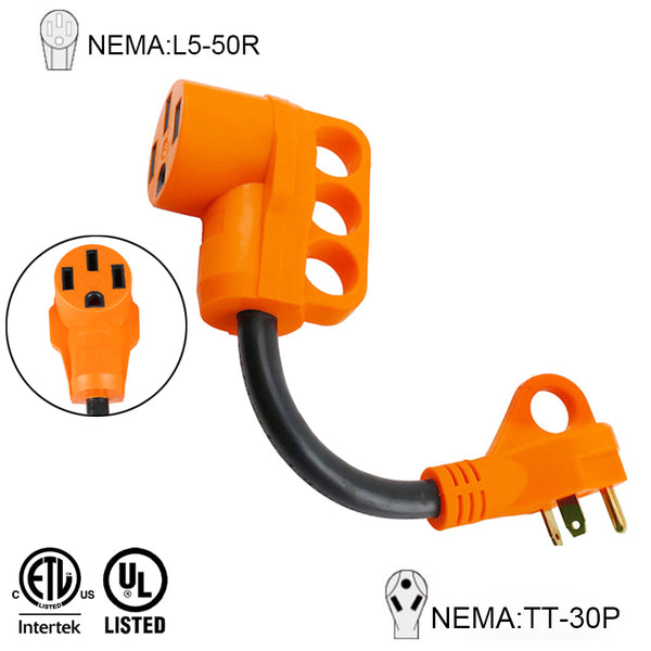 Nilight Cable Adaptador De Generador RV De 30 Amperios A 50 Amperios, 4 Puntas, Cobre Puro, Resistente, Bloqueo Giratorio, Enchufe Macho 10, Cable De Calibre L14-30P A 14-50R 30M/50F Para Caravanas