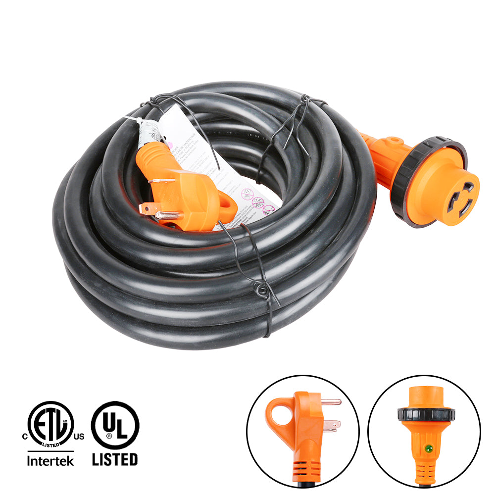 25 foot 30 amp rv extension cord twist lock light